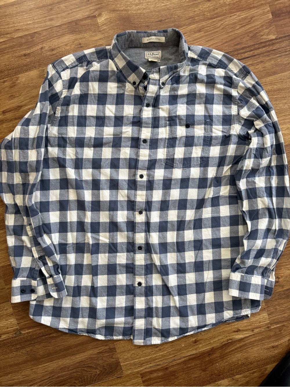 L.L.Bean Blue and White Plaid Button-Up Shirt